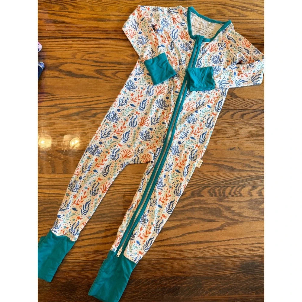 Sons and Rae Apparel Footie Kids 18-24M Teal Sea Life Bamboo Two-Way Zip Pajamas